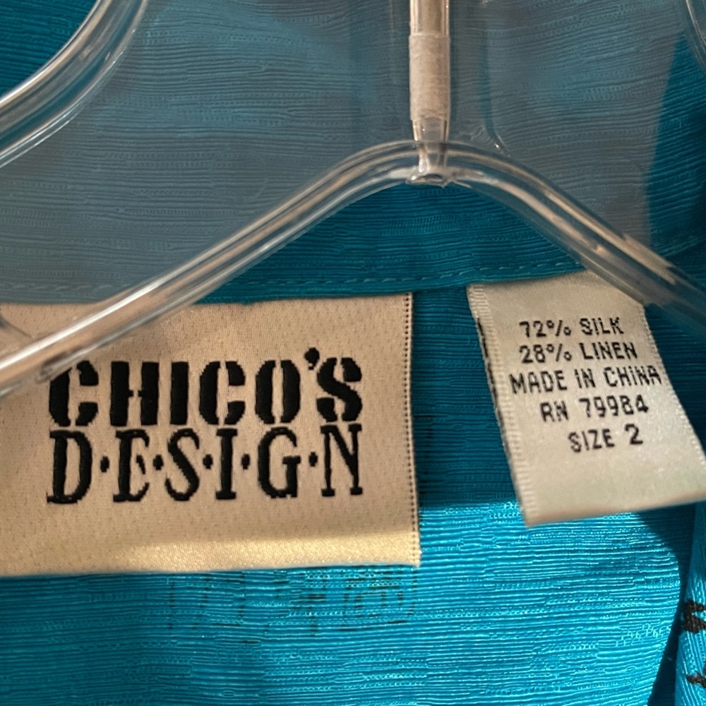 Chico's Turquoise Blue Script-Print Button-Front Jean Jacket - Picture 7 of 7
